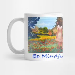 Woman girl walking in meadow zen yoga buddhism Mug